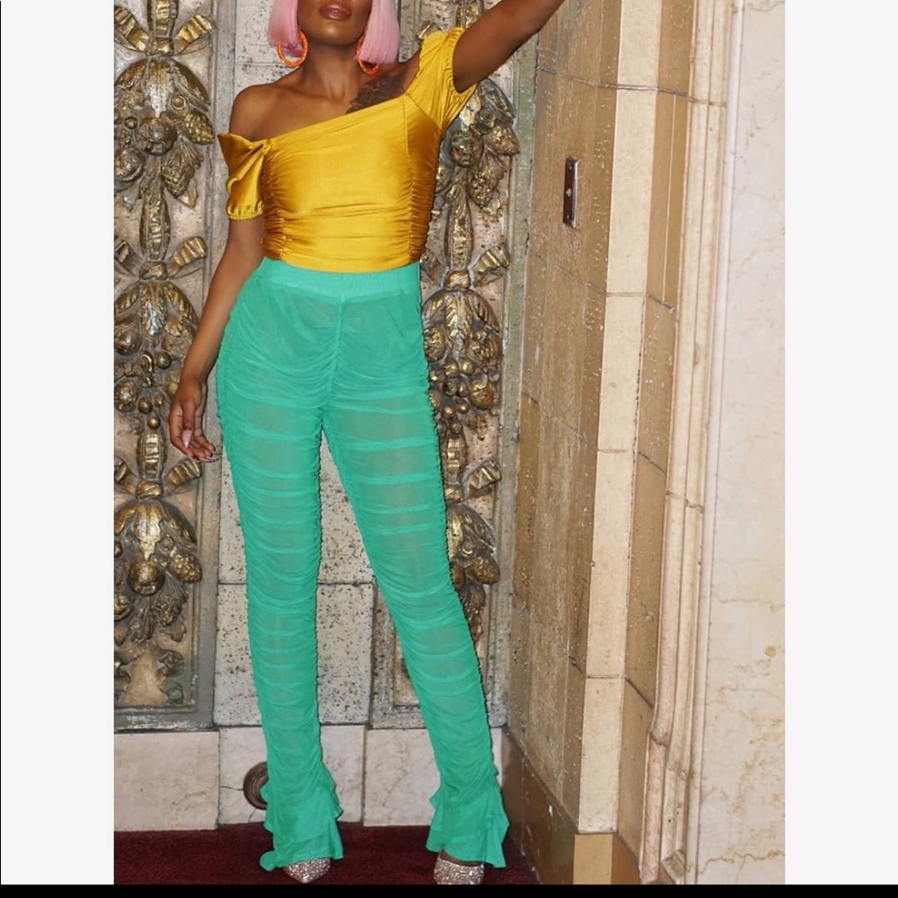Mesh ruched pants